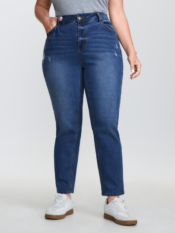 Stretchy Mid-Rise Straight-Leg Jeans