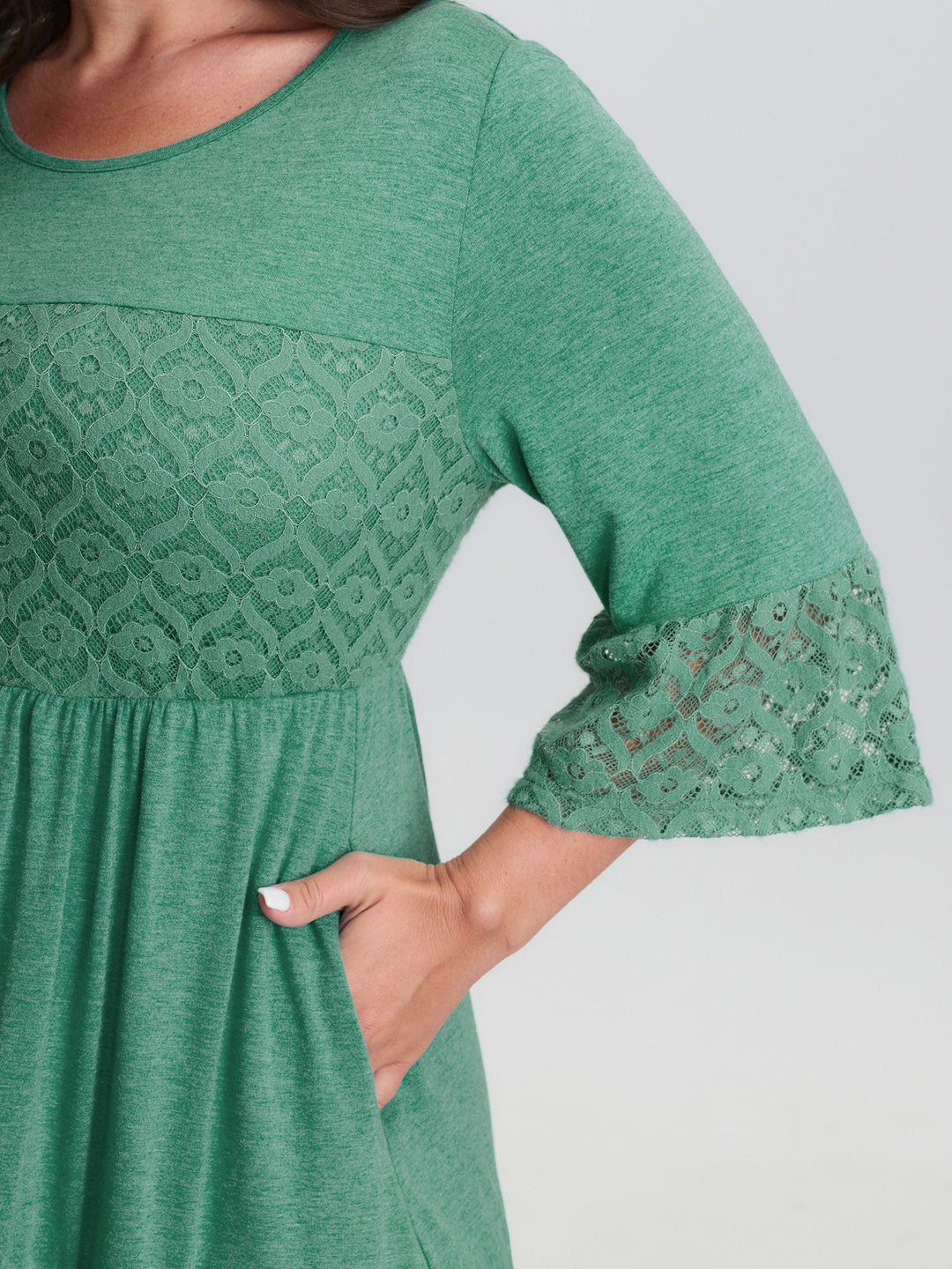 Lace Trim Tiered Sheer Sleeve Midi Dress