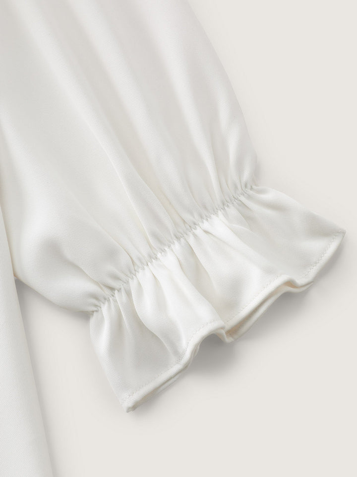 Sheer Neckline Ruffled Cuff Sleeve Blouse