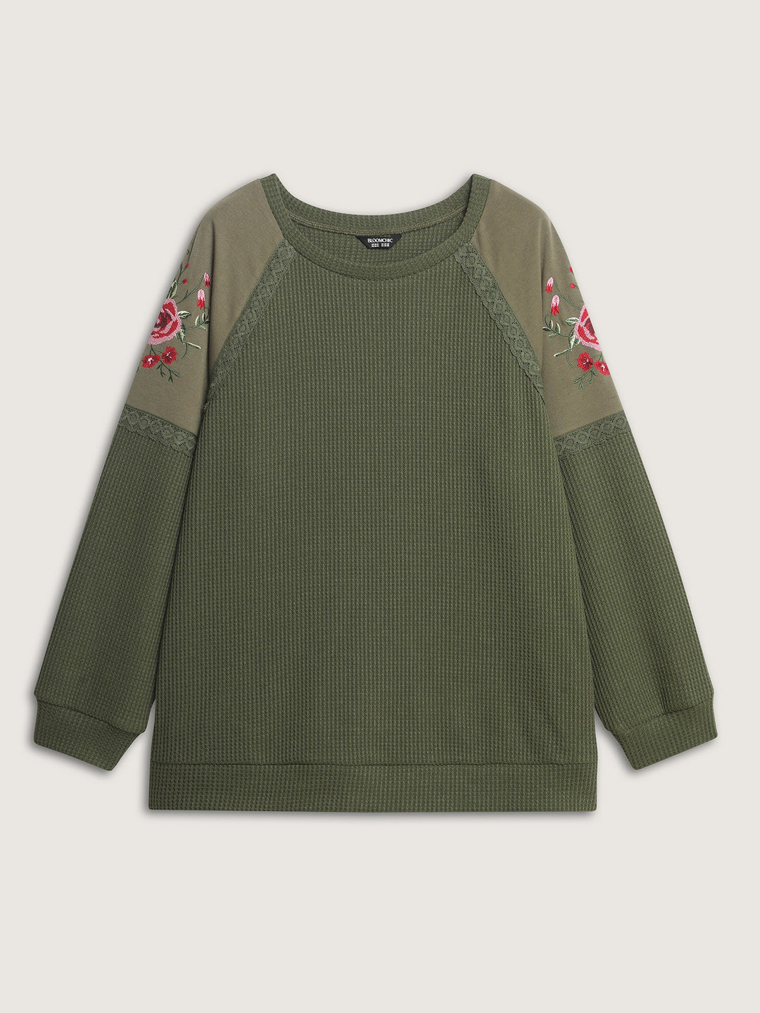 Crossstich Lace Trim Floral Embroidery Sweatshirt