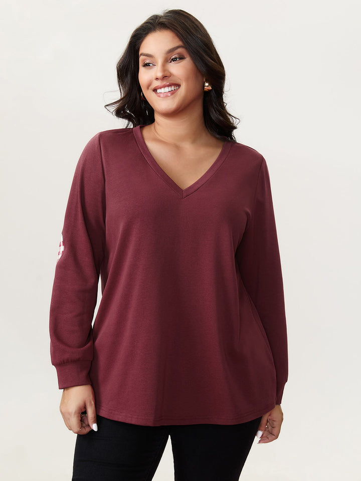 Gingham Heart Patch V-Neck Sweatshirt