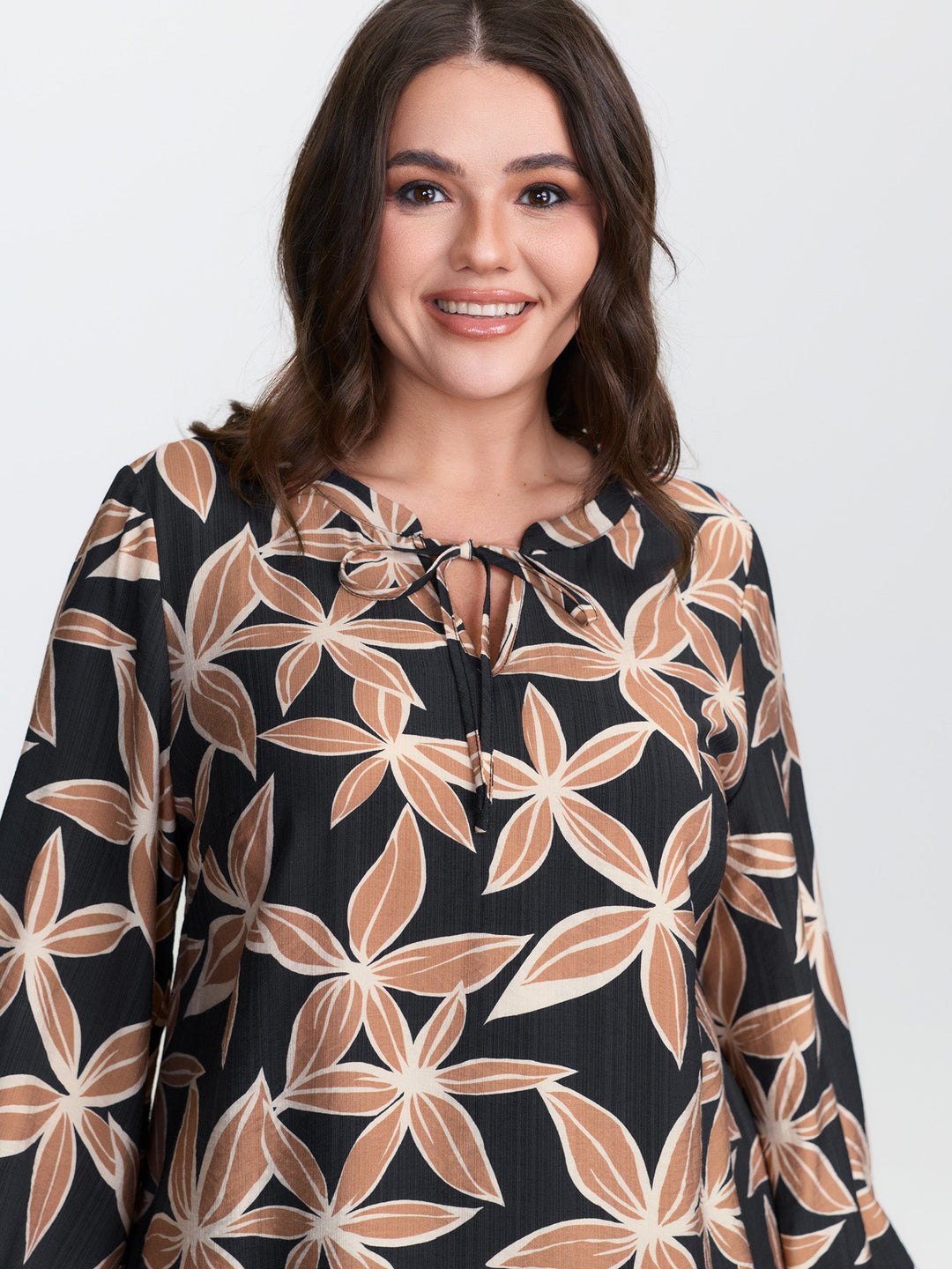 Large Floral Print Notched Collar Blouse