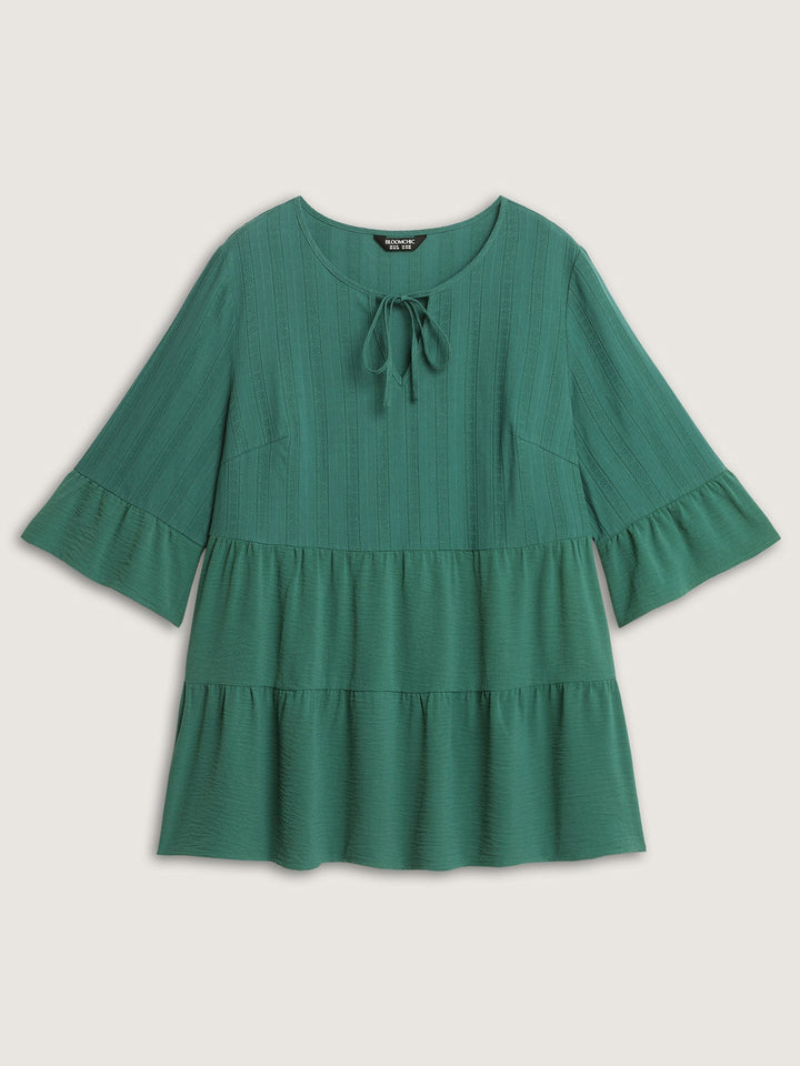 Textured Tiered Neck-Tie Blouse
