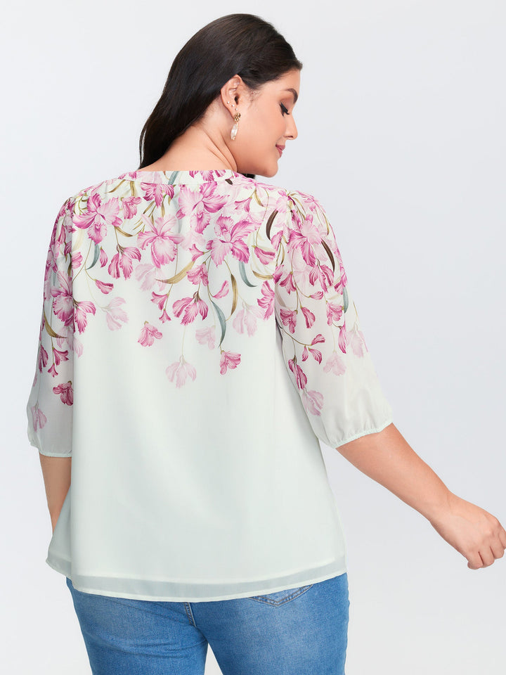 Floral Print Layered Notched Collar Blouse