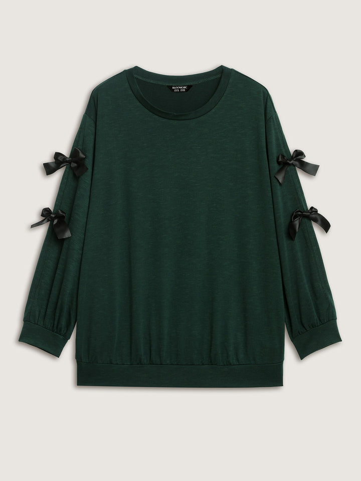 Bow-Knot Sleeve Cut-Out Sweatshirt