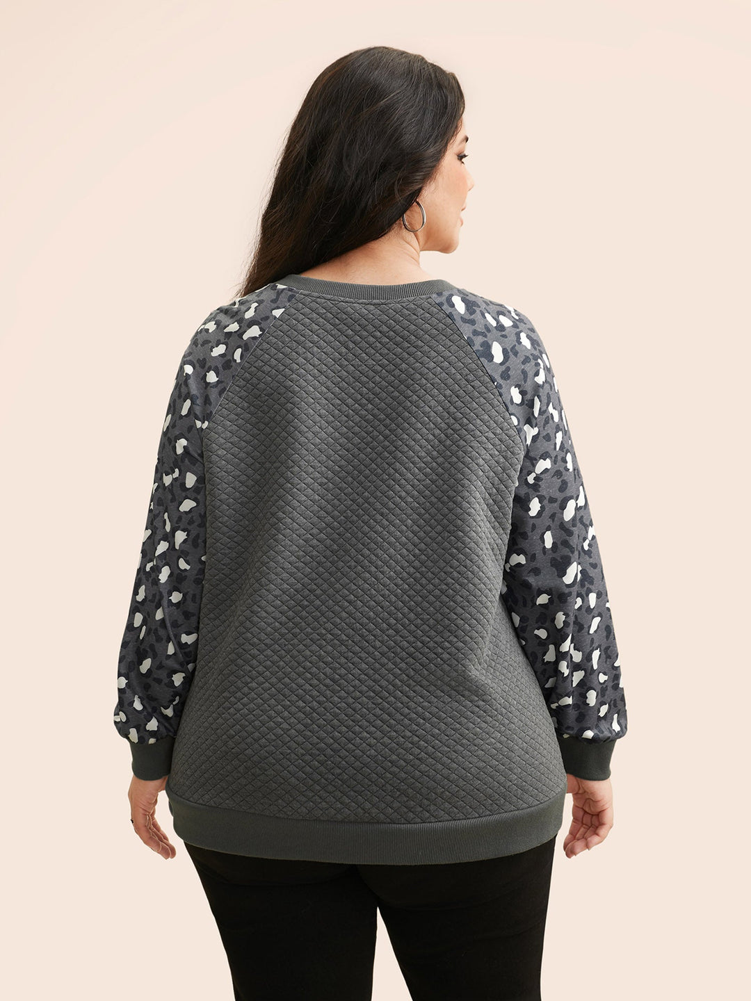 Leopard Print Patchwork Raglan Sleeve Sweatshirt