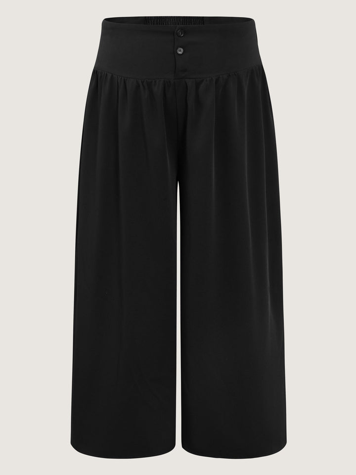 Wide Shirred Waistband Pockets Pants