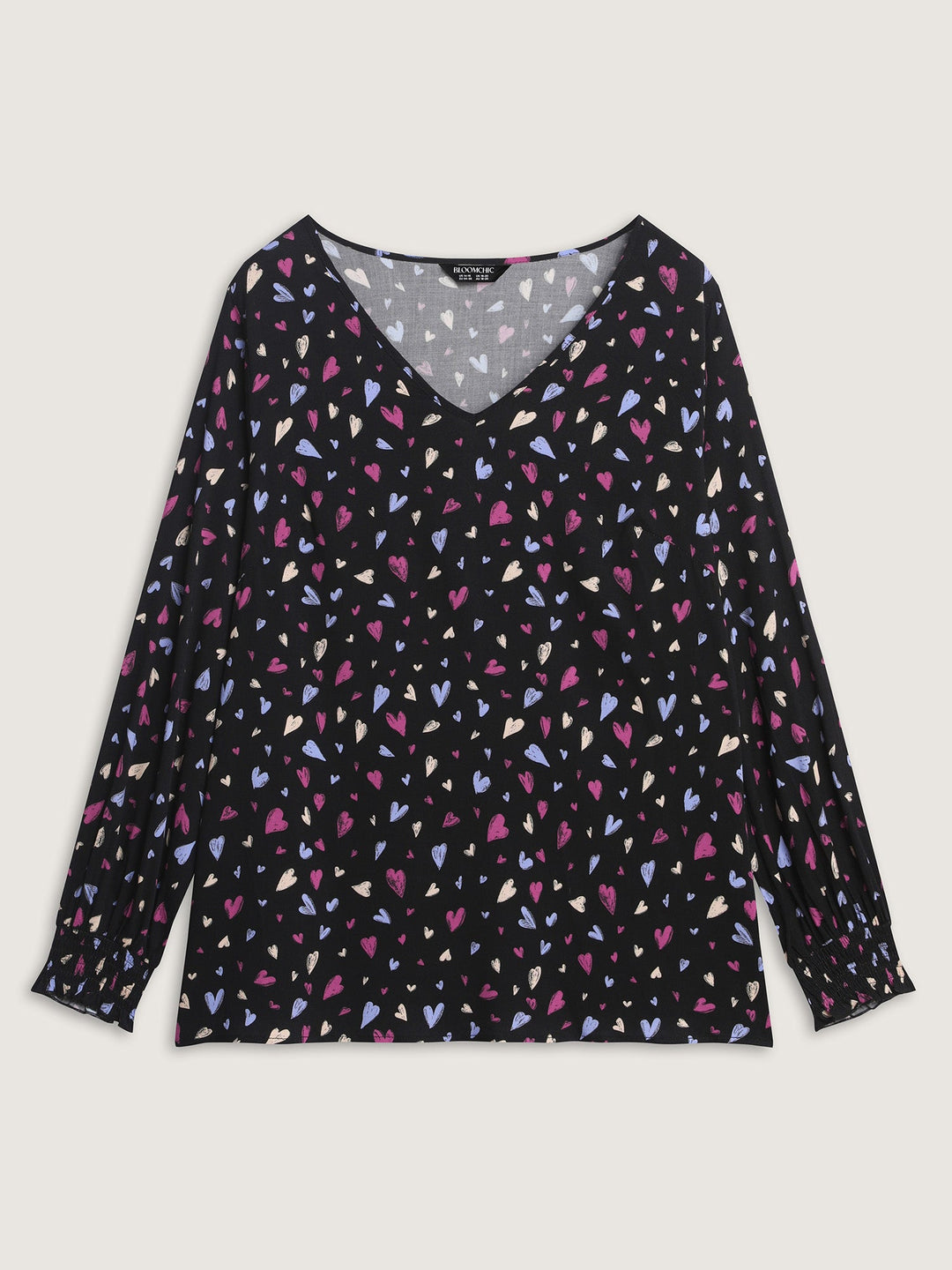 Colorful Heart Print V-Neck Blouse