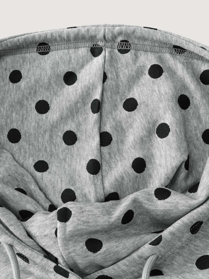 Polka Dot Drawstring Neck Hoodie