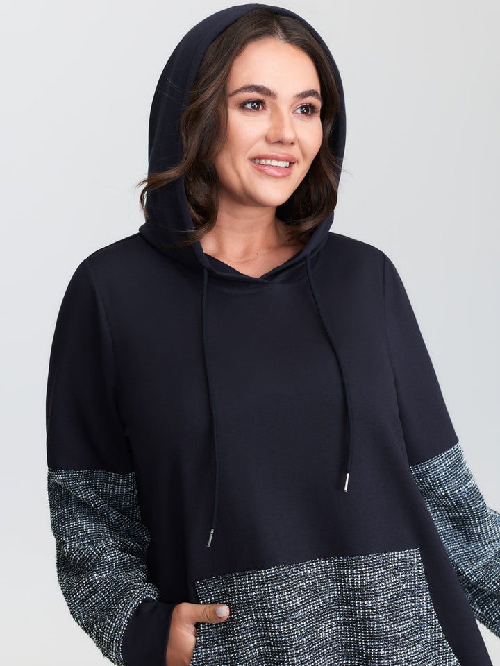 Spliced Color Contrast Textured Hoodie