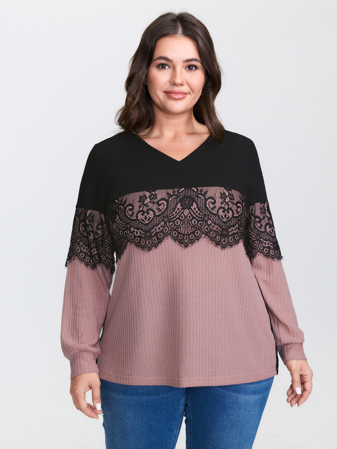 Crochet Lace Mesh Contrast Patchwork Top