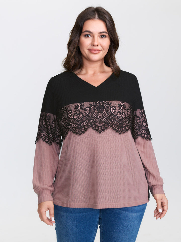Crochet Lace Mesh Contrast Patchwork Top