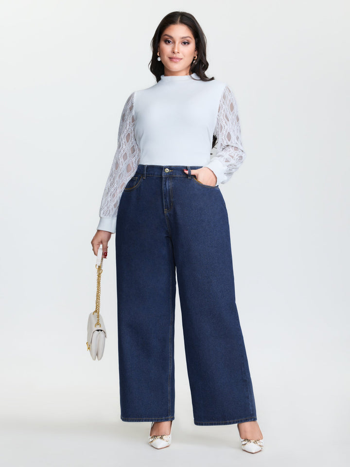 Cotton Mid-Rise Wide-Leg Jeans