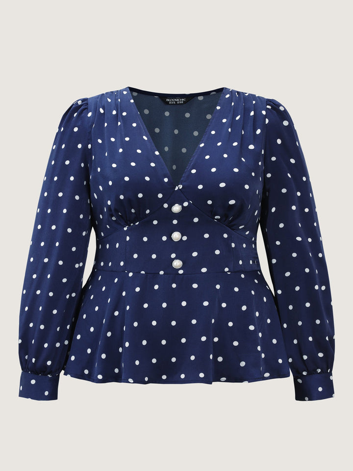 Retro Polka Dots Cinched-Waist Blouse