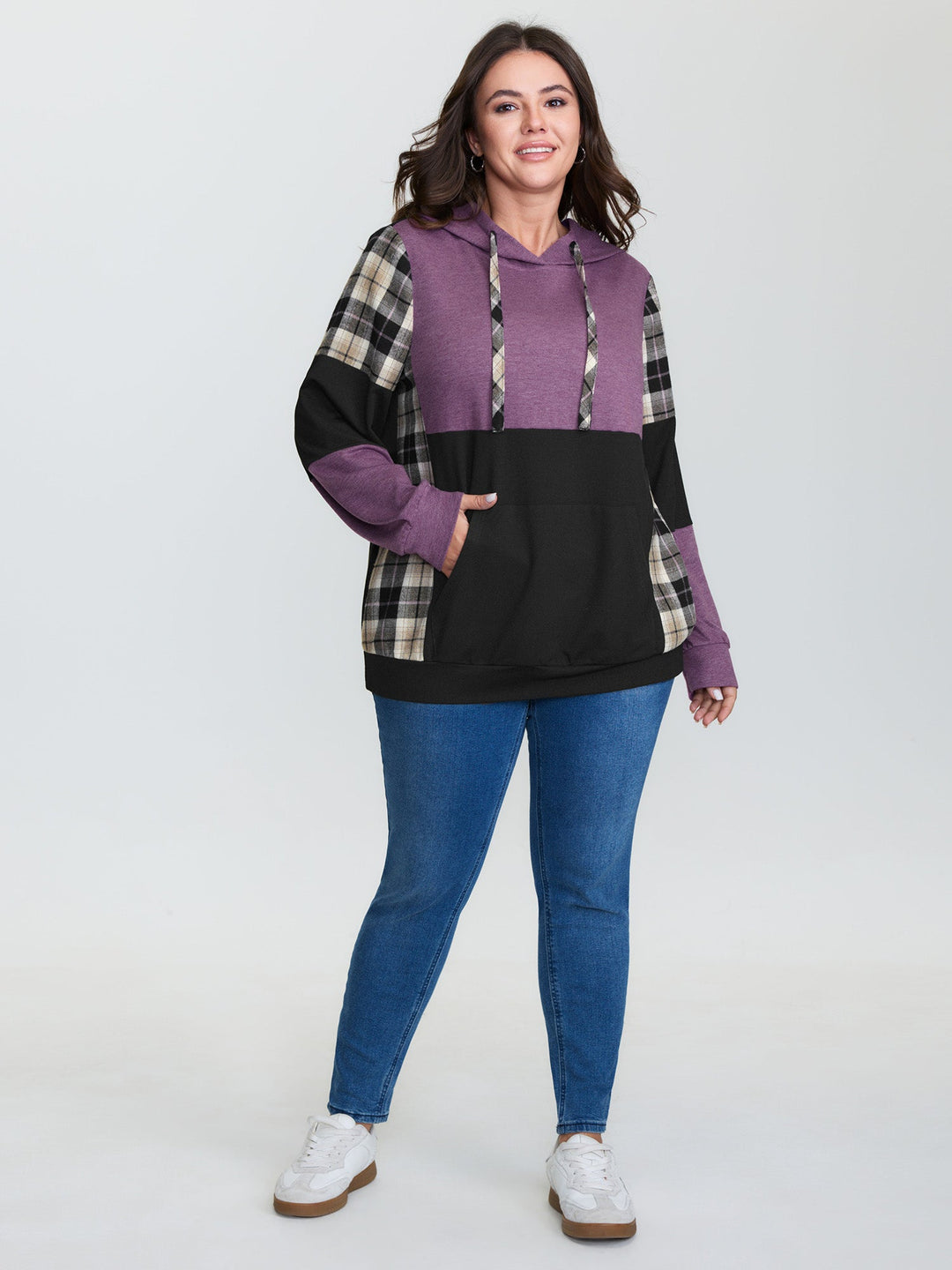 Color Contrast Checkered Hoodie