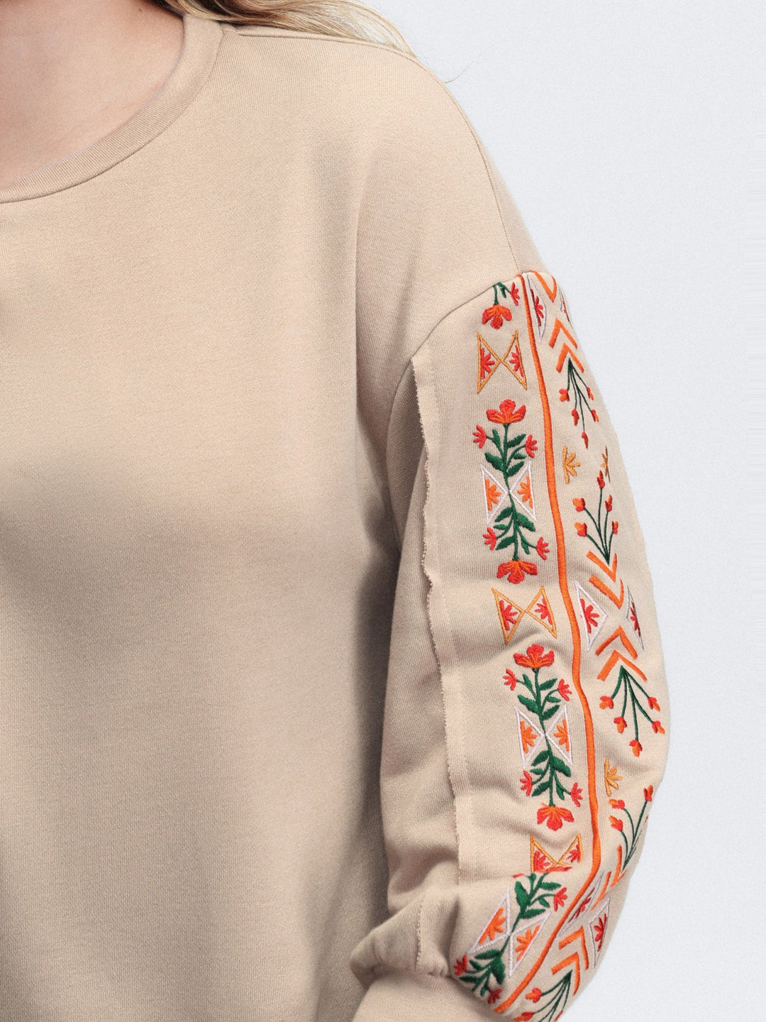 Floral Embroidered Sleeve Sweatshirt