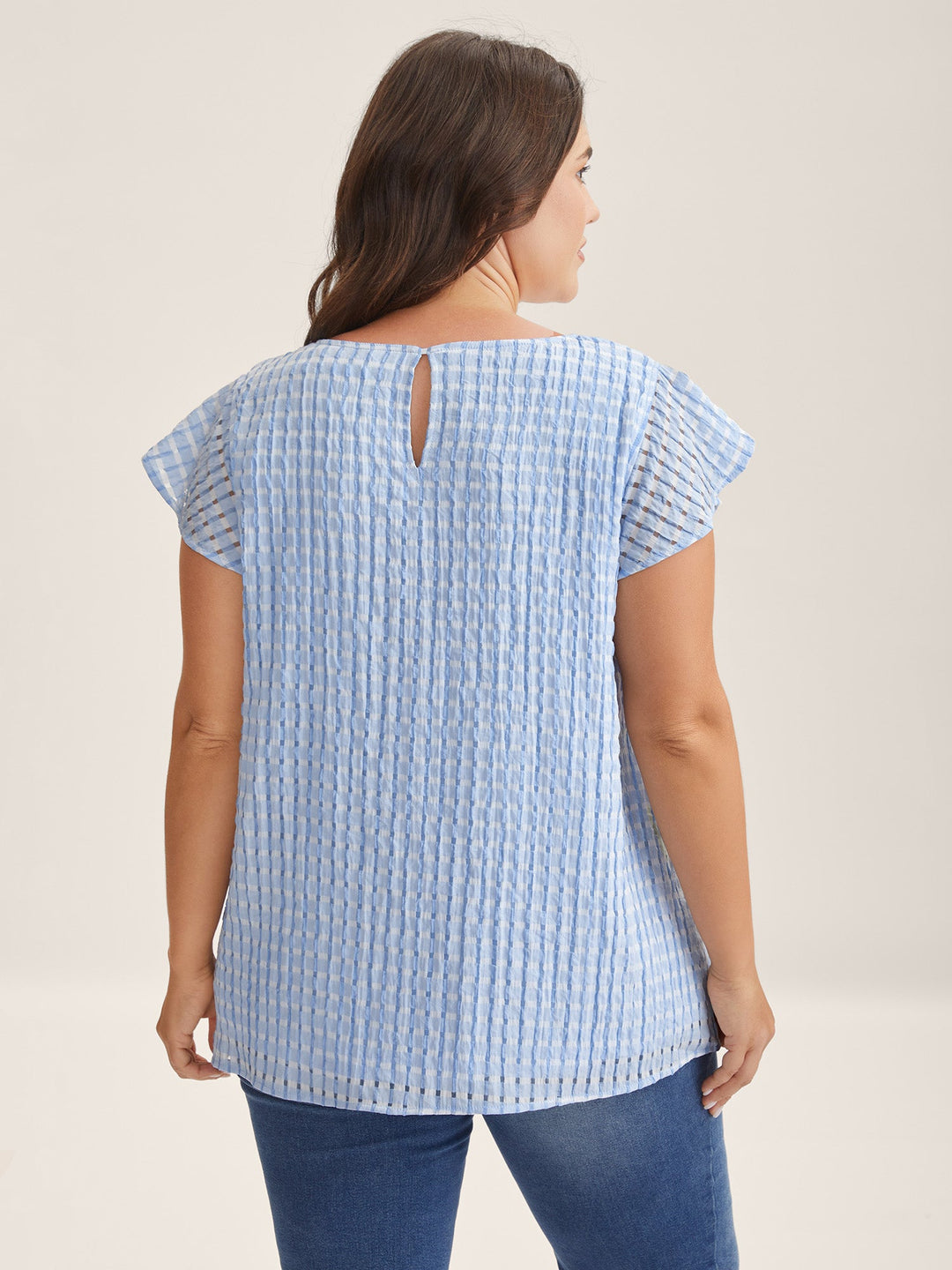Textured Sheer Lined Flutter Sleeve Blouse