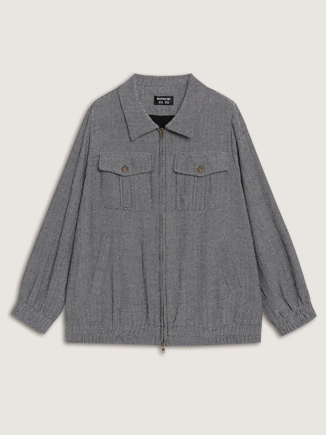 Ribbed Texture Chest Flaps Zipper Jacket