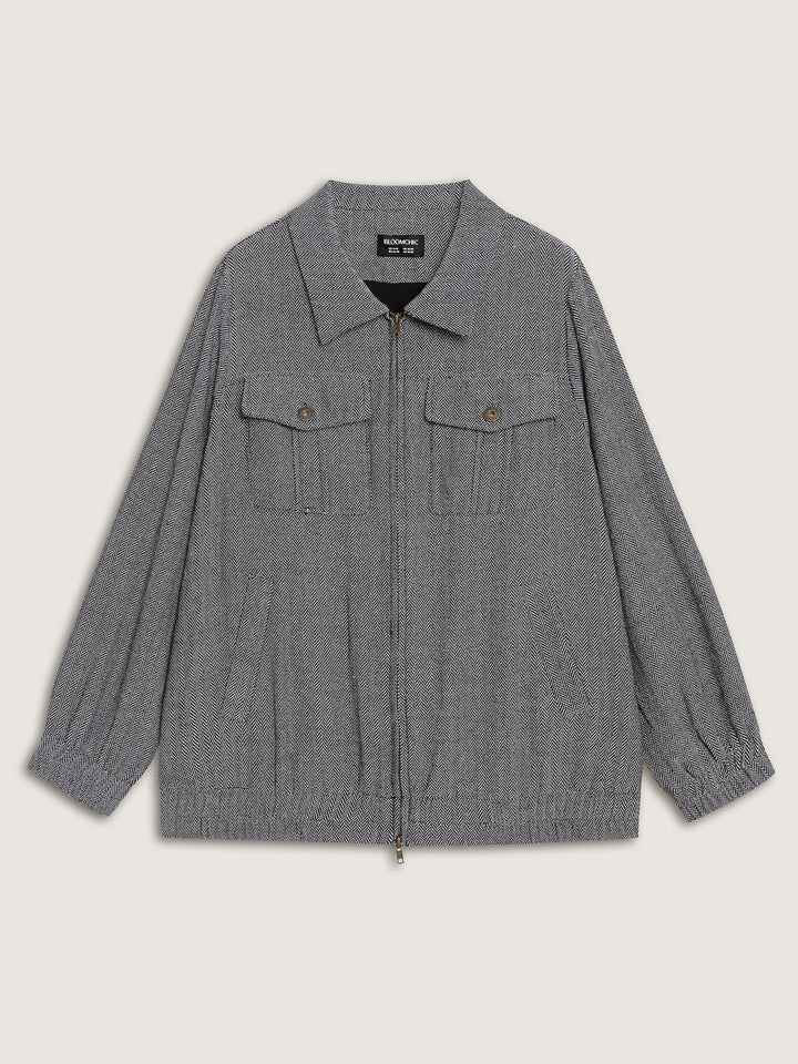 Ribbed Texture Chest Flaps Zipper Jacket