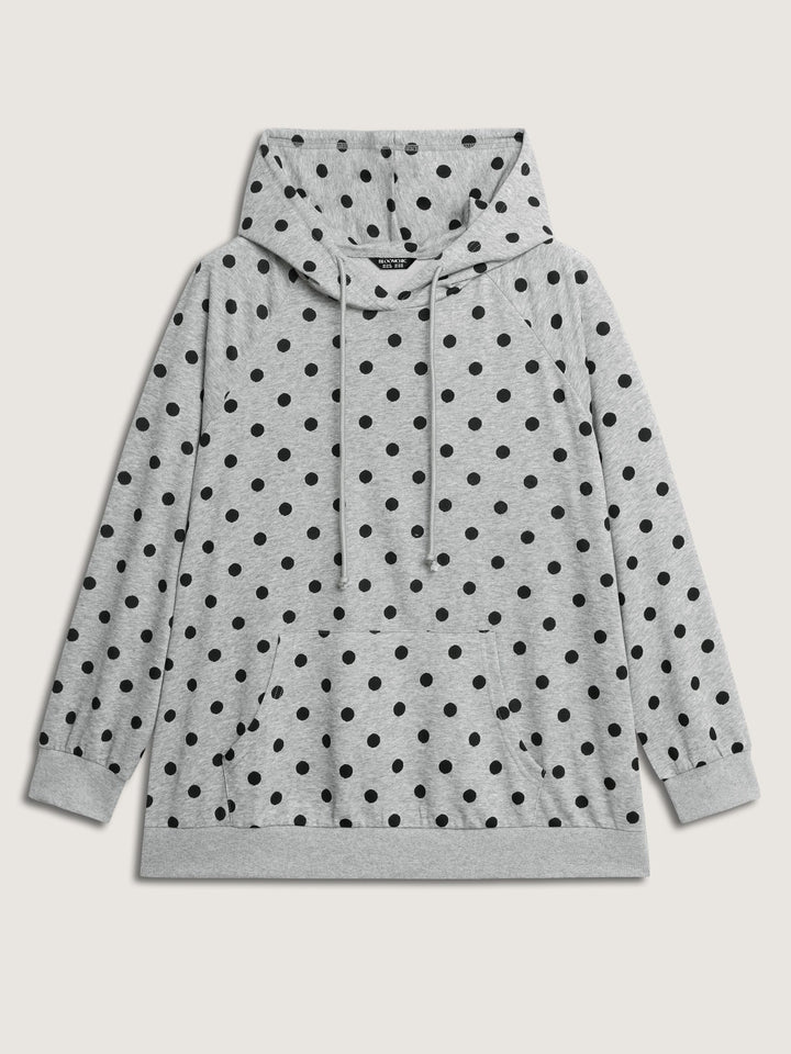 Polka Dot Drawstring Neck Hoodie