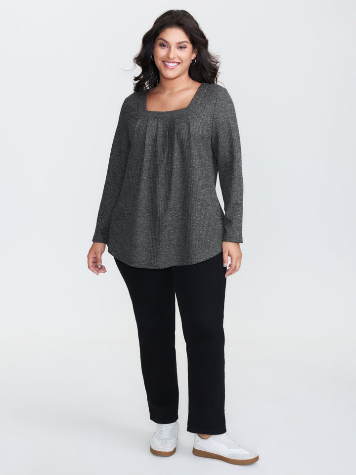 Textured Knit Pleated Neckline Top