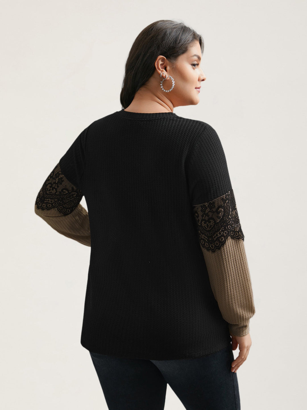 Crochet Lace Mesh Contrast Patchwork Top