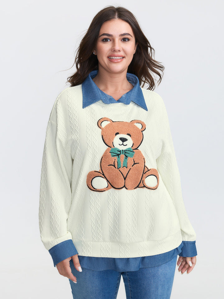 Towel Texture Teddy Embroidery Patchwork Sweatshirt