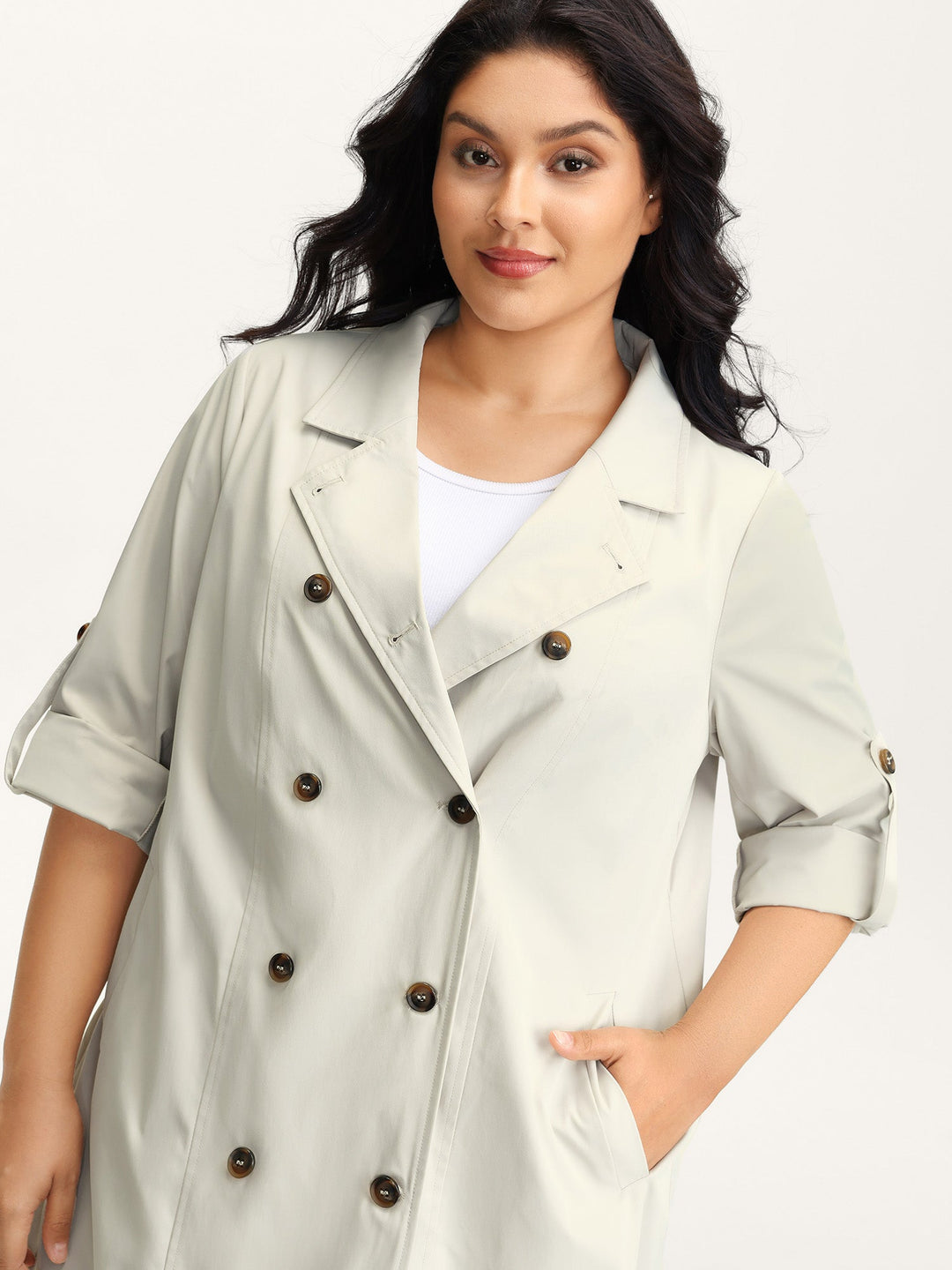 Tab Sleeve Pockets Button Jacket
