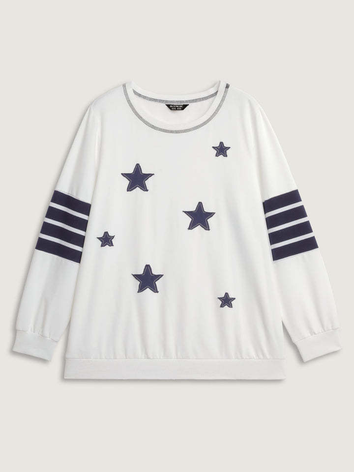 Star-Stripes Applique Stretchy Hem Sweatshirt