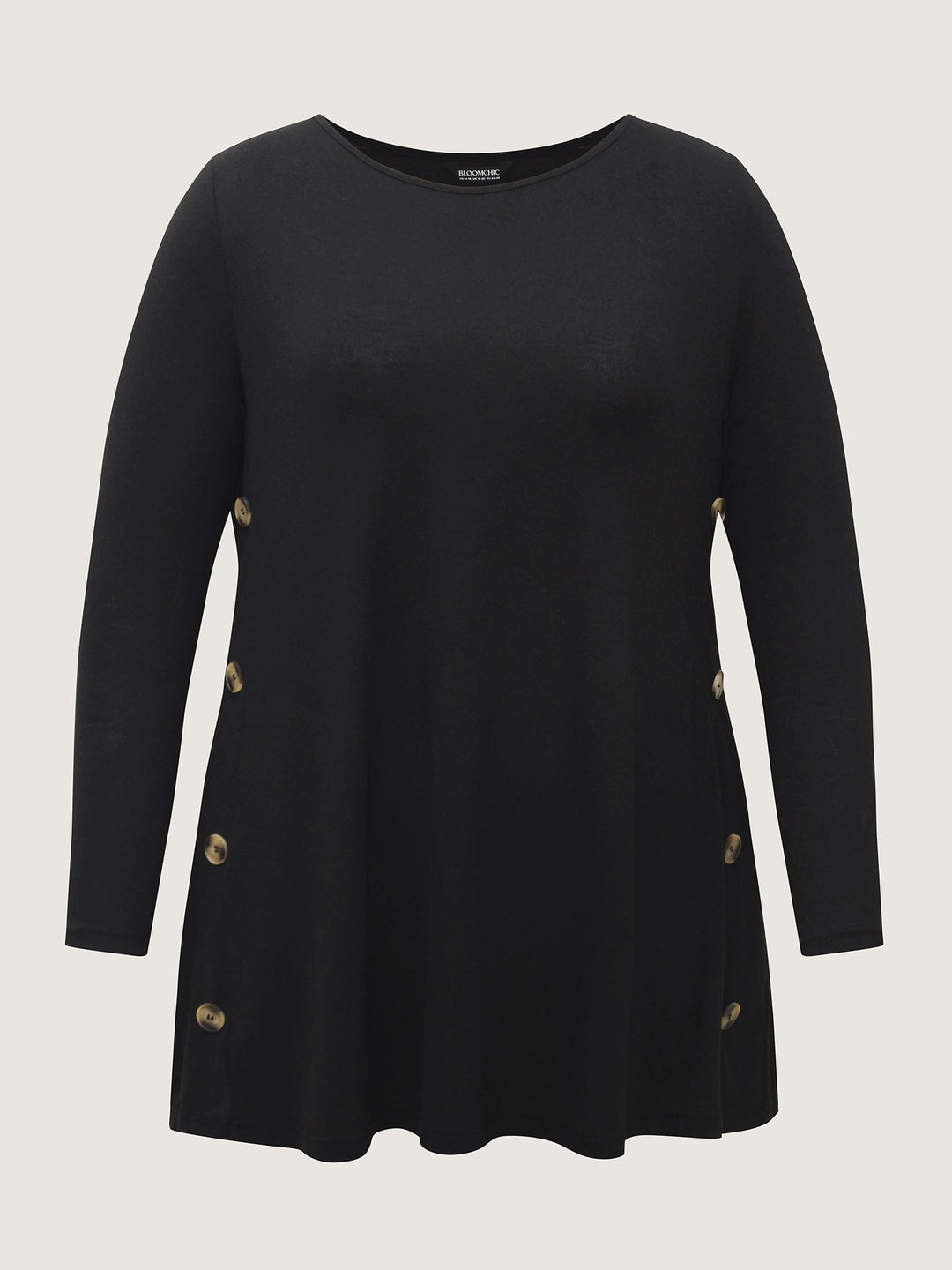 Round Neck Button Slim-Fit Knit Top