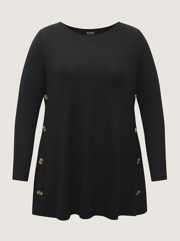 Round Neck Button Slim-Fit Knit Top