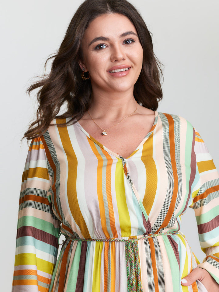 Supersoft Striped Wrap Neckline Midi Dress