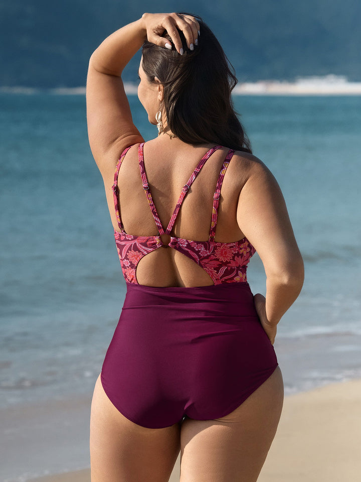 Floral Print Cut-Out Back One-Piece Swimsuit