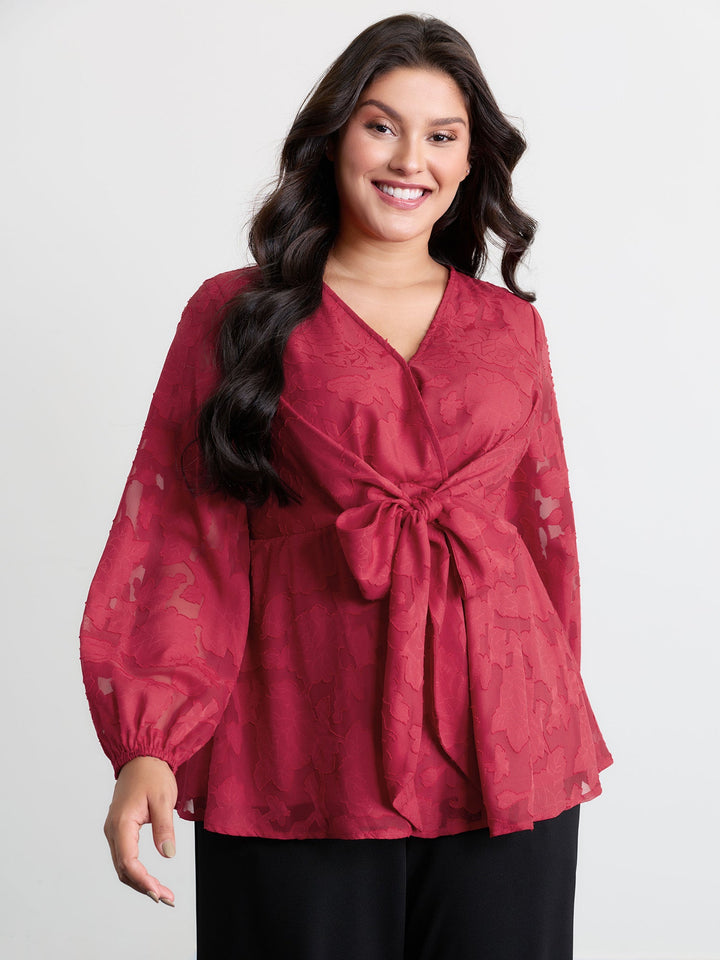 Cut-Out Flower Adjustable Belt Blouse