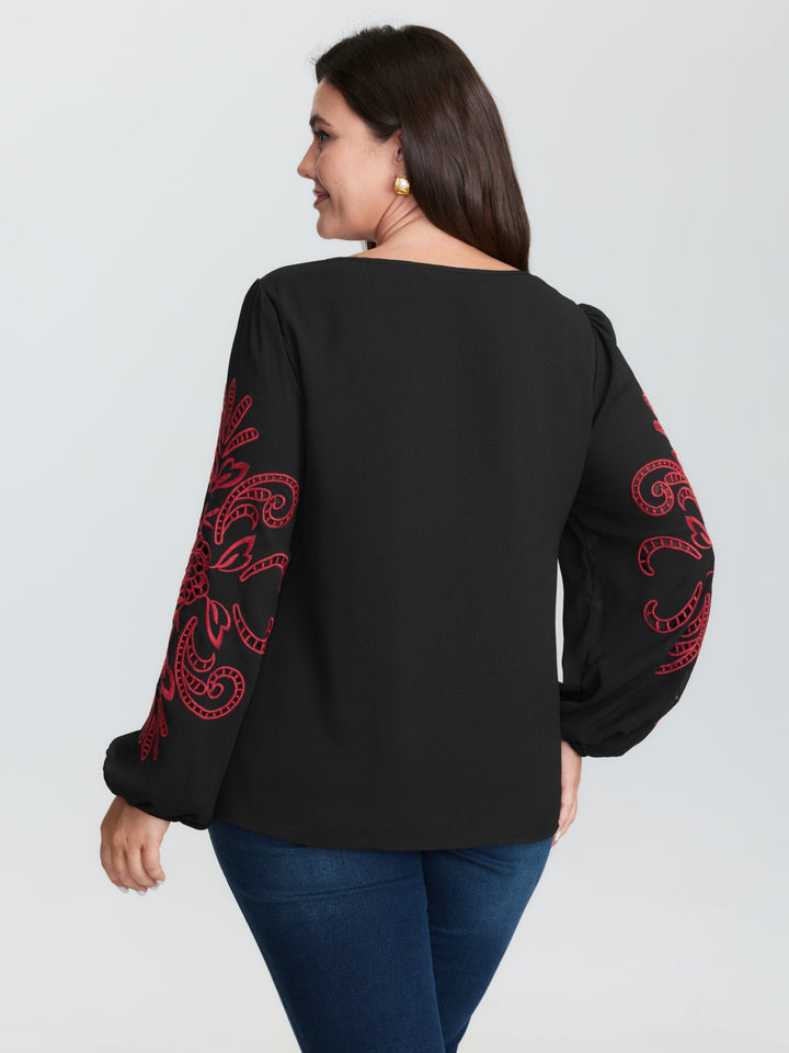 Cut-Out Embroidered Sleeve Blouse