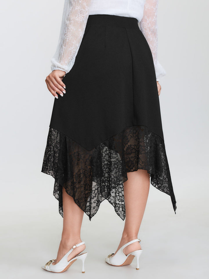 Sheer Lace Handkerchief Hem Midi Skirt