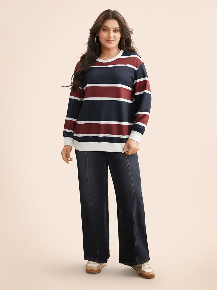 Contrast Striped Drop Shoulder Sweatshirt