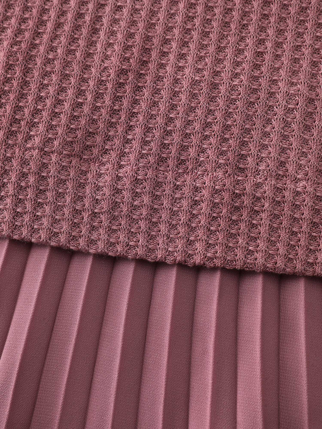 Waffle Chiffon Hem Crew Neck Top
