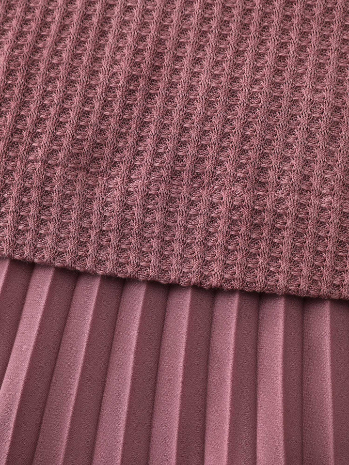 Waffle Chiffon Hem Crew Neck Top