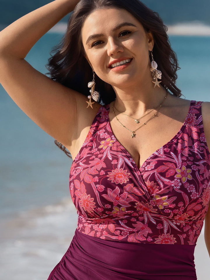 Floral Print Cut-Out Back One-Piece Swimsuit