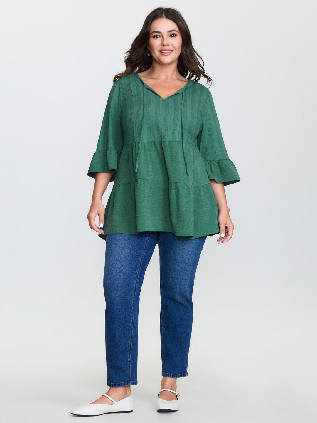Textured Tiered Neck-Tie Blouse