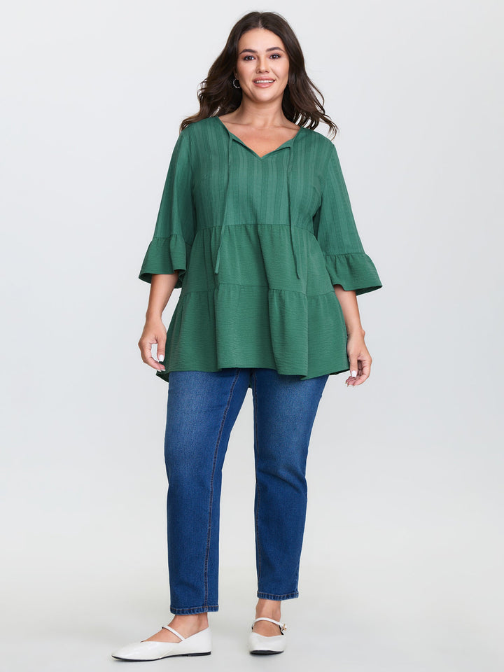 Textured Tiered Neck-Tie Blouse