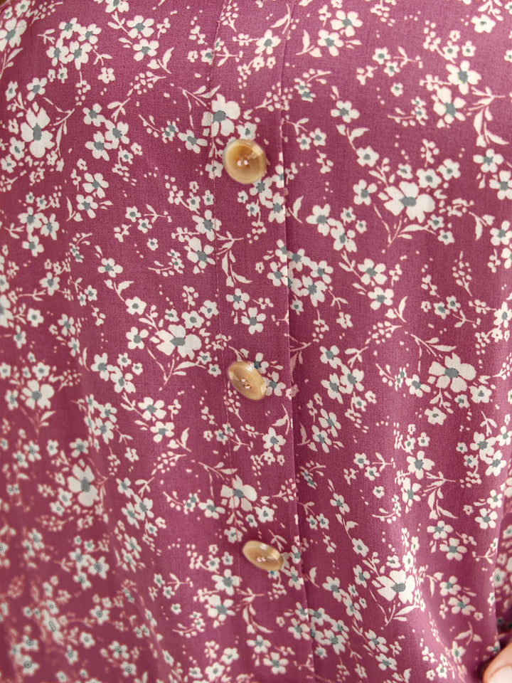 Ditsy Floral Contrast Ruffle Sleeve Button Detail Blouse
