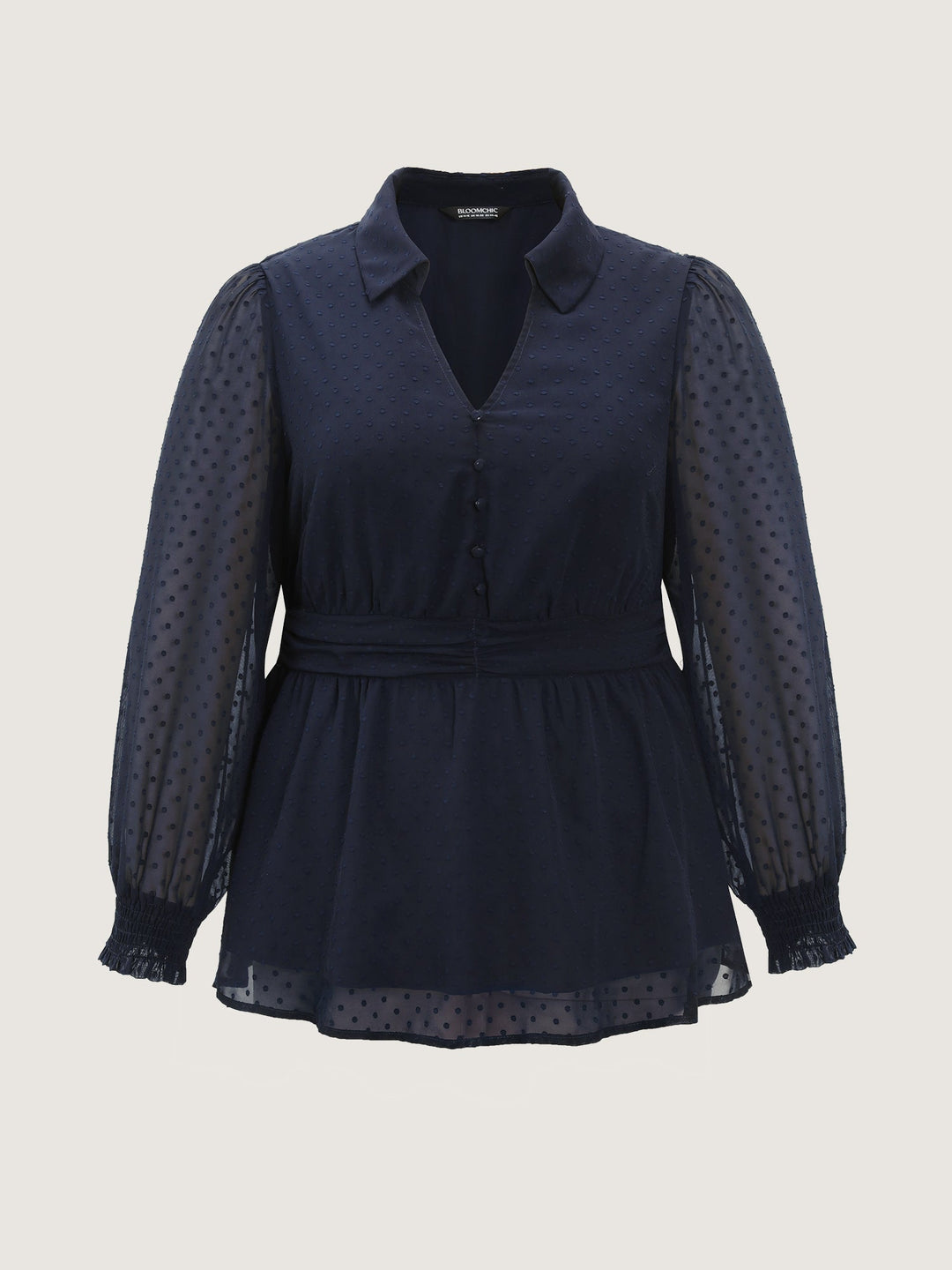 Textured Polka Dots Shirred Sheer Blouse