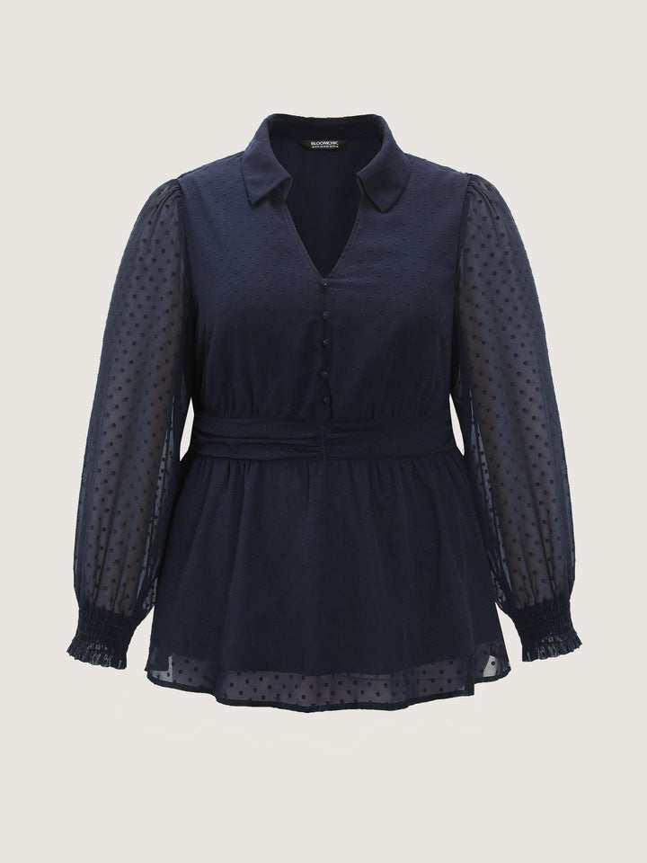 Textured Polka Dots Shirred Sheer Blouse