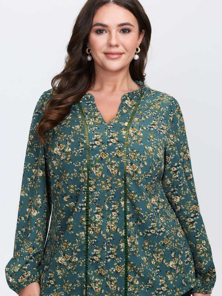 Floral Print Lace Trim Blouse