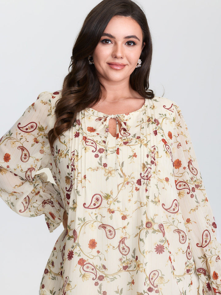 Floral Print Toothpick Pleats Blouse