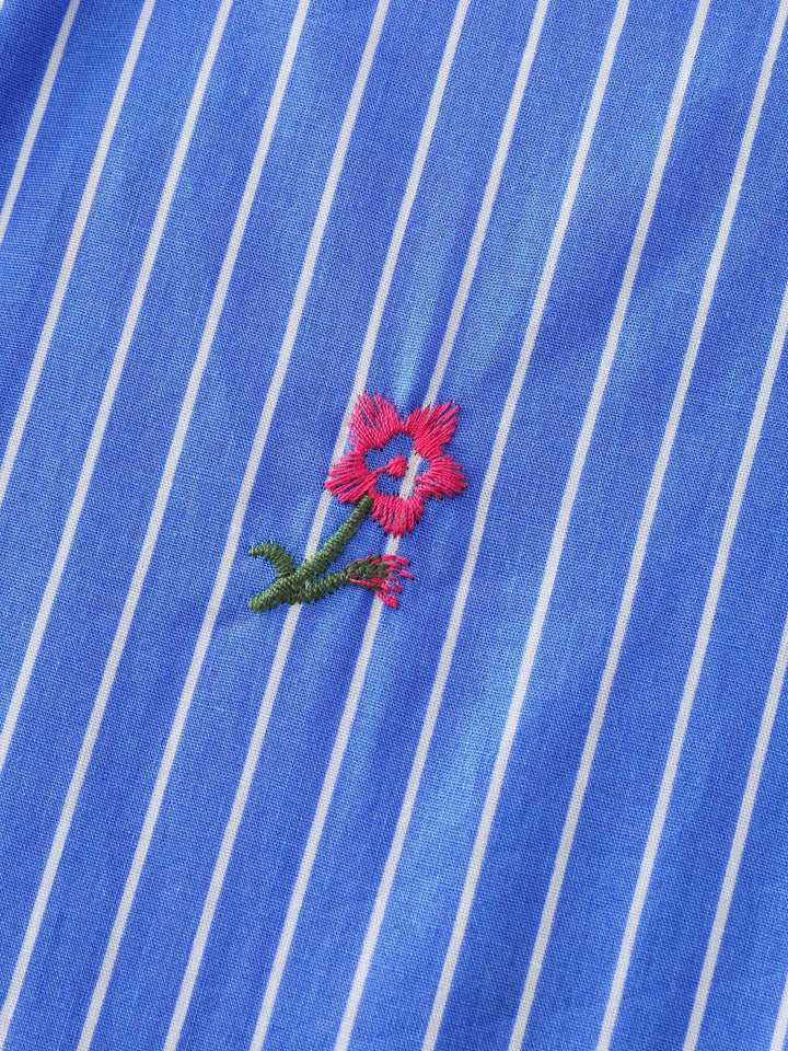 Floral Embroidered Striped Button-Down Shirt