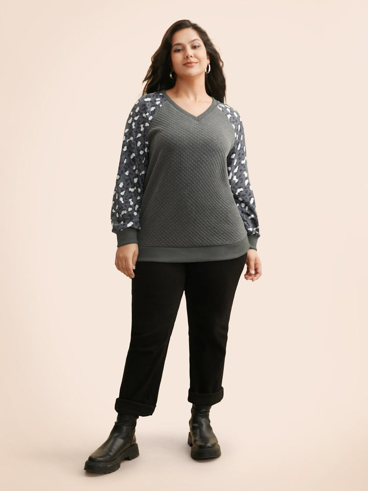Leopard Print Patchwork Raglan Sleeve Sweatshirt