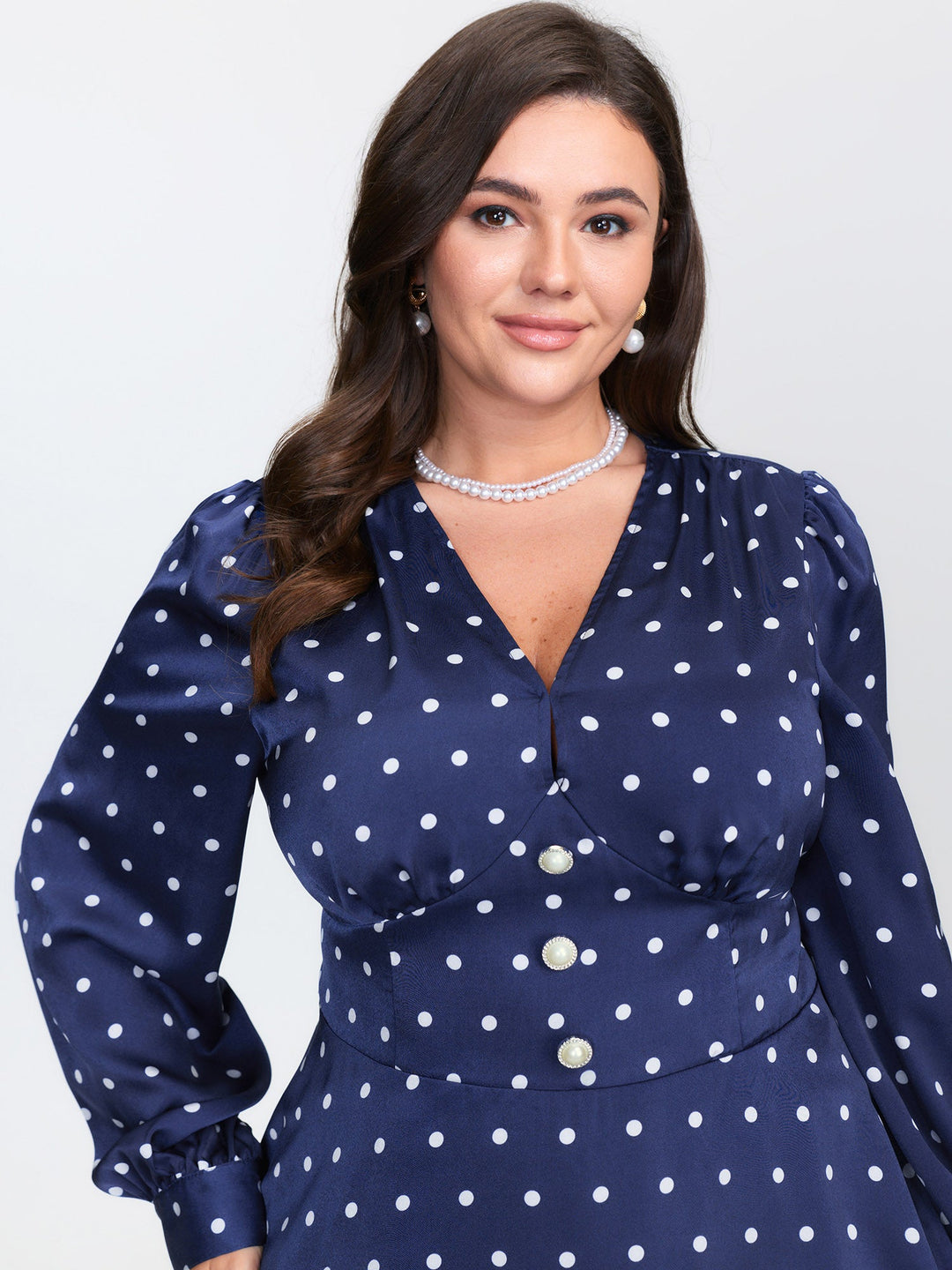 Retro Polka Dots Cinched-Waist Blouse
